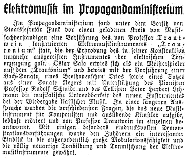 Grossansicht Bericht über die Präsentation im Propagandaministerium 1935